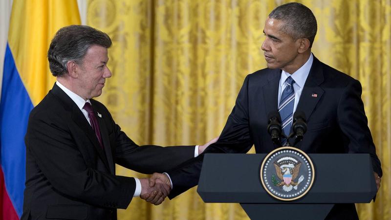 President Juan Manuel Santos and President Barack Obama, February 4, 2016 (c) Carolyn Kaster / AP