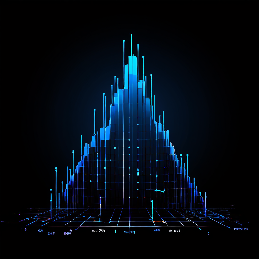 깔끔한 디지털 그래프가 깨지며 틈새로 어둡고 불안정한 기반이 드러나는 모습을 표현한 이미지