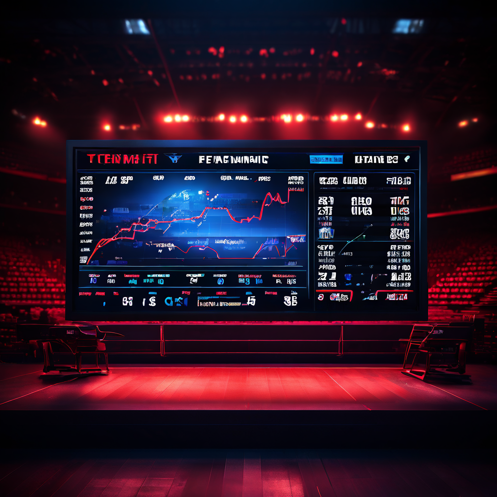 붉은색 전자 점수판 위에 푸른색 전술 그래프가 떠올라 경기 막판의 치열한 긴장감을 극적으로 표현한 모습이다