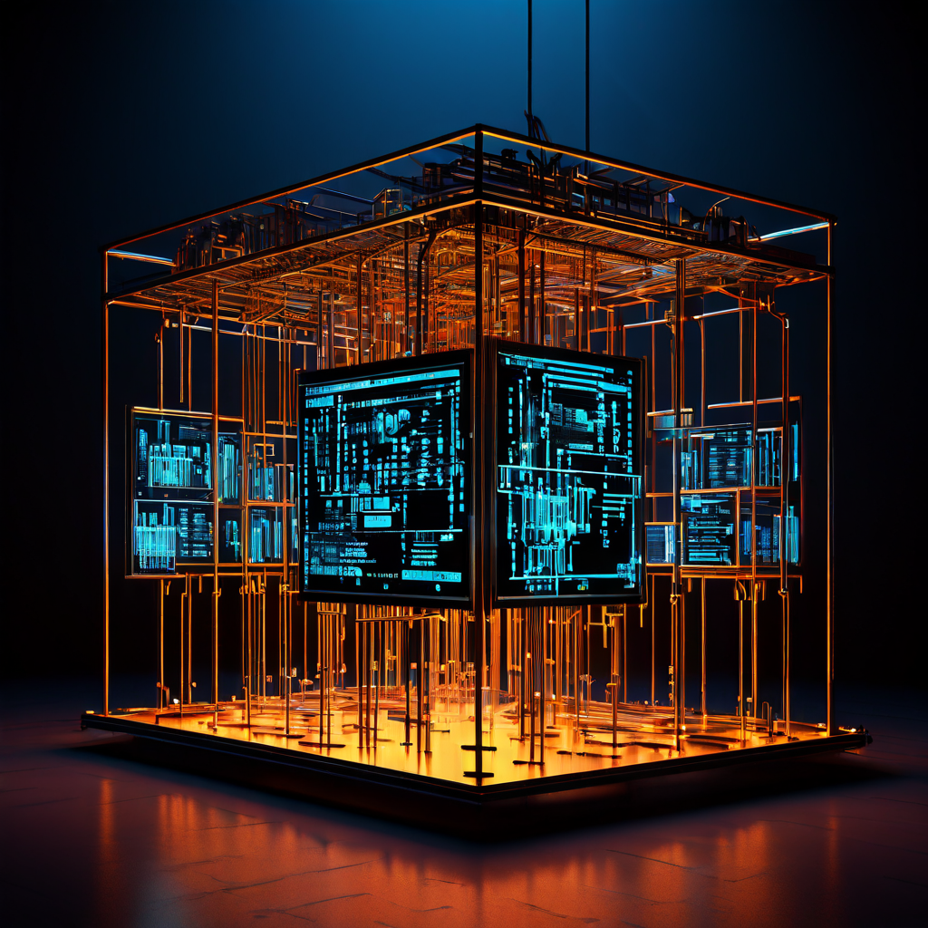 서버와 코드로 뼈대를 세운 웹사이트의 기술 아키텍처와 여기에 매달린 달러 기호를 통해, 복잡한 IT 인프라를 구축하는 데 필요한 막대한 초기 비용을 시각화한 이미지.