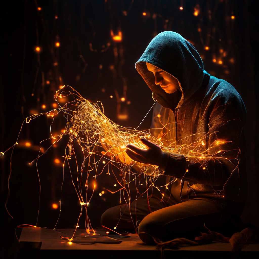 데이터 줄이 부서지면서 통제력을 상실하는 절망적인 상황을 보여주는 이미지.