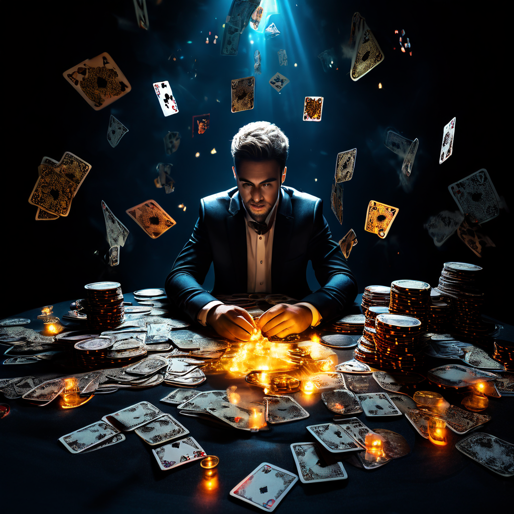 도박에 대한 호기심이 탐욕으로 변하며 헤어나올 수 없는 늪에 빠지는 모습을 보여주는 이미지.