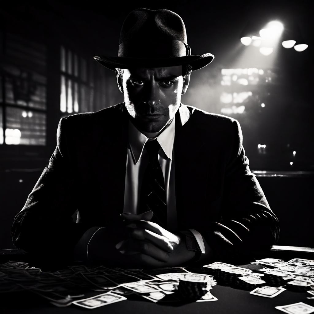 불법 사금융의 덫에 걸려 도박 빚과 사기 대출 계약서 앞에서 절망하며 고통받는 남성의 모습을 통해 채무 문제의 심각성을 강조하는 이미지.