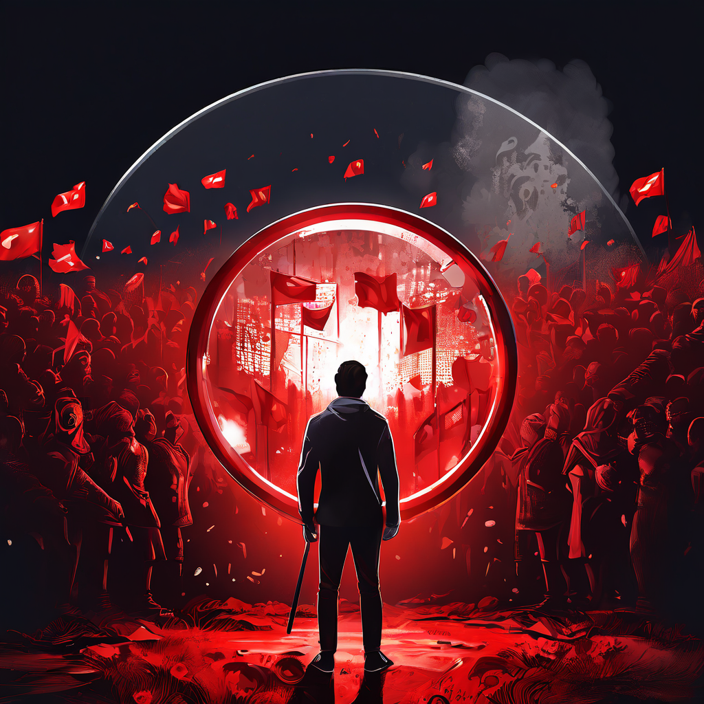 안전한 스포츠 베팅을 위해 방패로 자신을 보호하며 돋보기로 의심스러운 경기의 위험 신호를 정밀하게 분석하는 모습을 상징적으로 보여주는 이미지.