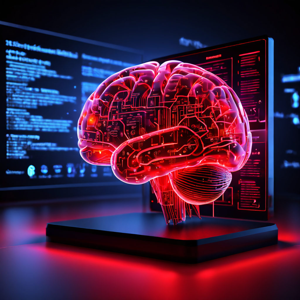인공지능 두뇌가 실시간 텍스트 데이터를 분석하여 상호작용 위험을 관리하고, 빛나는 보호막으로 유해 요소를 차단하며 AI 기반의 안전 관리 필요성을 시각적으로 보여주는 이미지.
