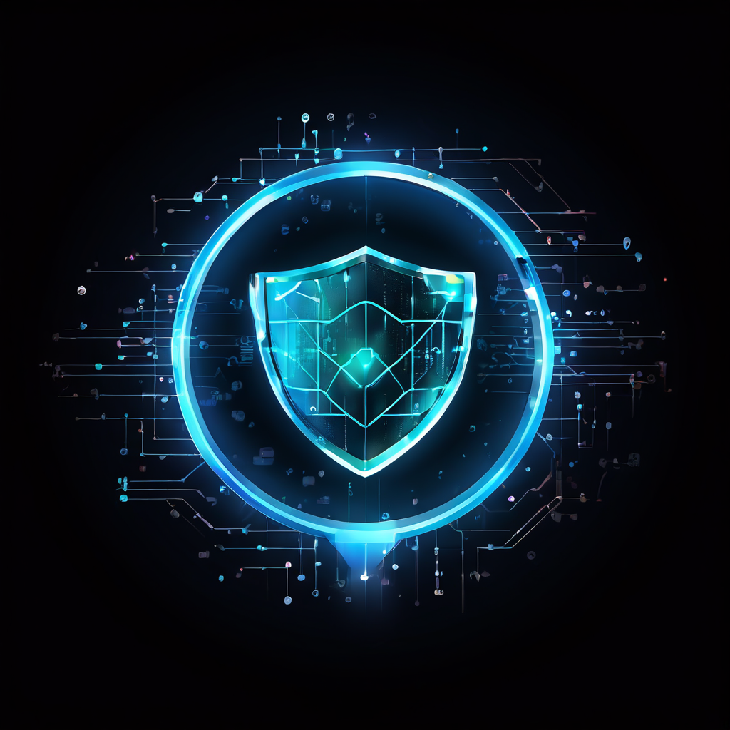 돋보기로 디지털 네트워크상의 사용자 활동 데이터를 분석하여 데이터의 안전성과 신뢰도를 상징하는 방패 아이콘을 발견하는 과정을 보여주는 이미지.