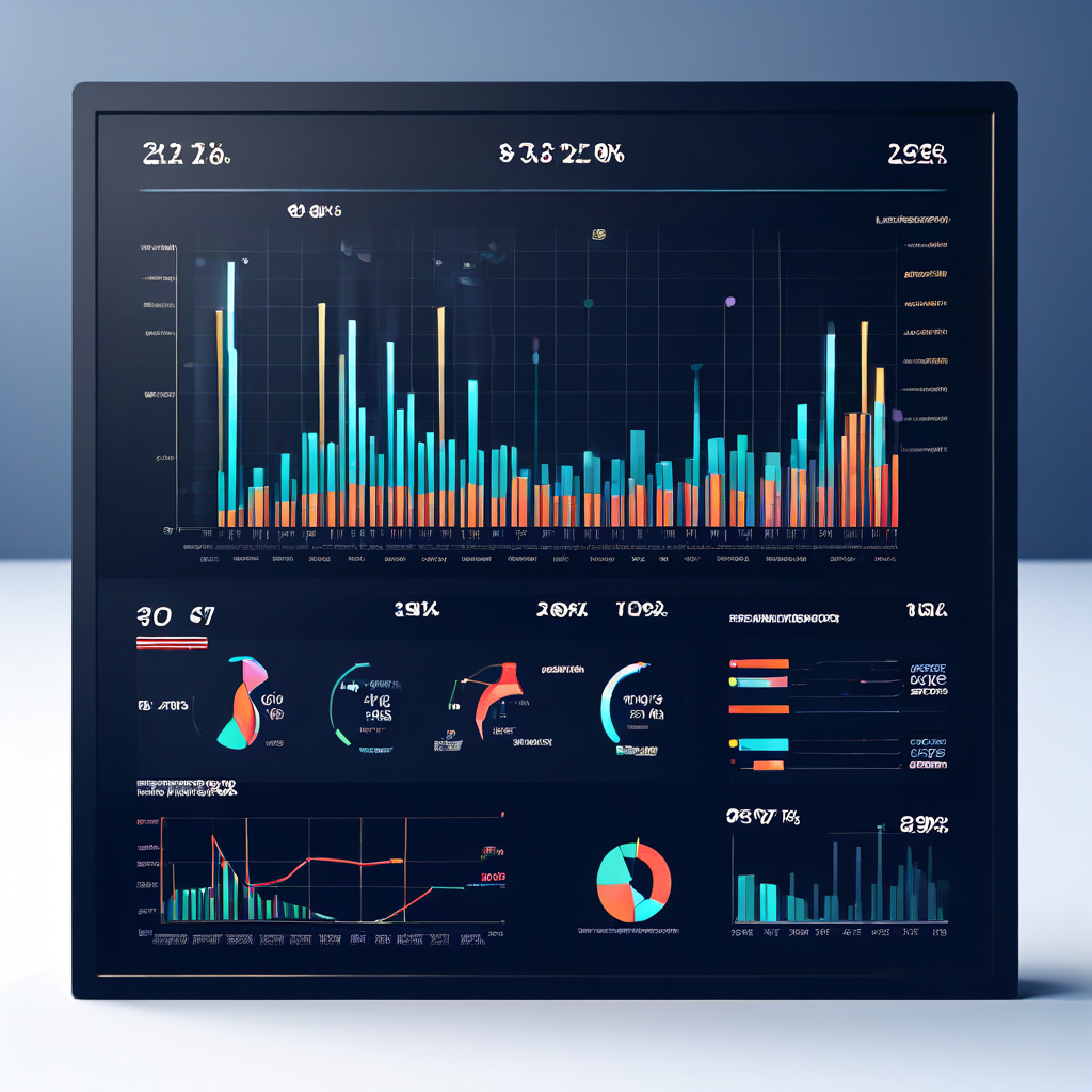 데이터 기반의 비즈니스 성장을 보여주는 통합 관리자 대시보드로, 우상향하는 차트와 그래프를 통해 핵심 성과 지표(KPI)를 직관적으로 분석하고 성과를 측정하는 모습을 설명하는 이미지.