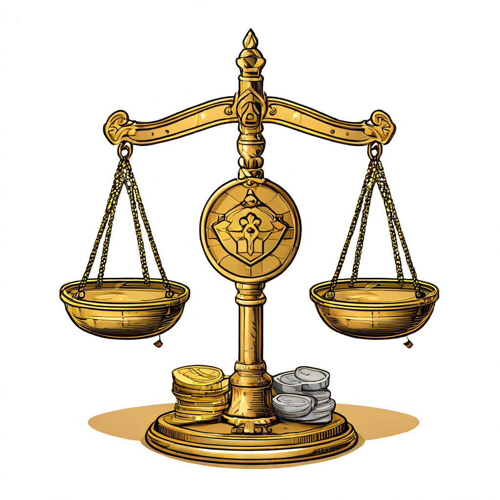 보증 제도의 핵심 원리를 설명하는 그림으로, 저울 위에 놓인 보증금(동전)과 보상 범위(방패)가 균형을 이루며 둘의 정비례 관계를 명확히 보여줍니다.