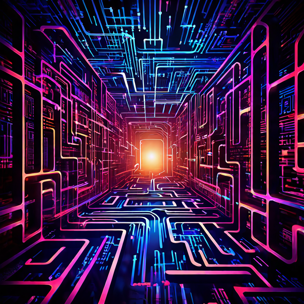 복잡한 데이터 규제 미로를 통과한 정보가 획일적인 인터페이스를 사용자 중심의 개인화된 경험으로 변환시키는 미래 기술을 상징적으로 보여주는 이미지.