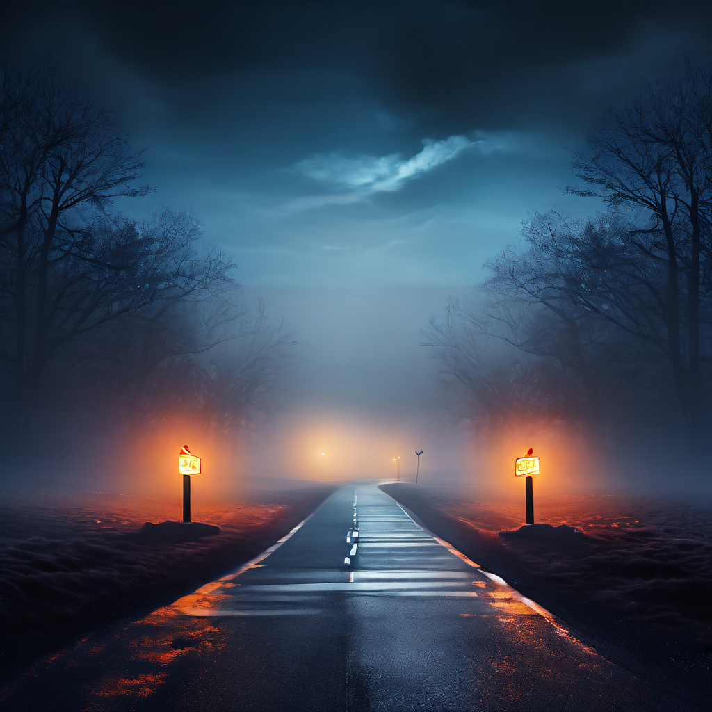 데이터 기반의 명확한 검증과 불확실한 맹목적 믿음 사이의 갈림길에서 비즈니스 의사결정의 중요성을 상징적으로 보여주는 그림.