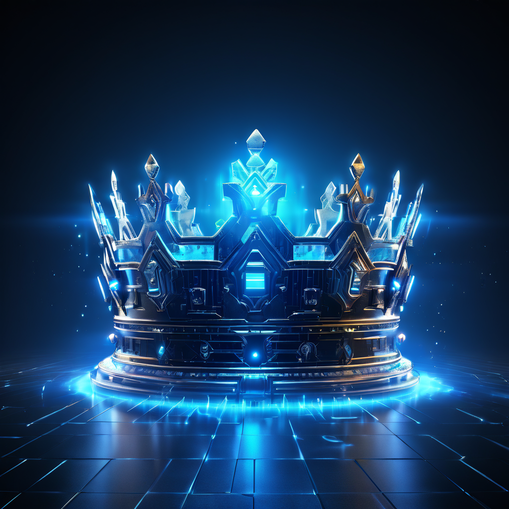 첨단 보안 기술로 구축된 디지털 요새가 VIP 고객의 독점적인 혜택을 상징하는 왕관을 굳건히 받치고 있는 모습을 통해 안정적인 기술 기반을 설명하는 그림.