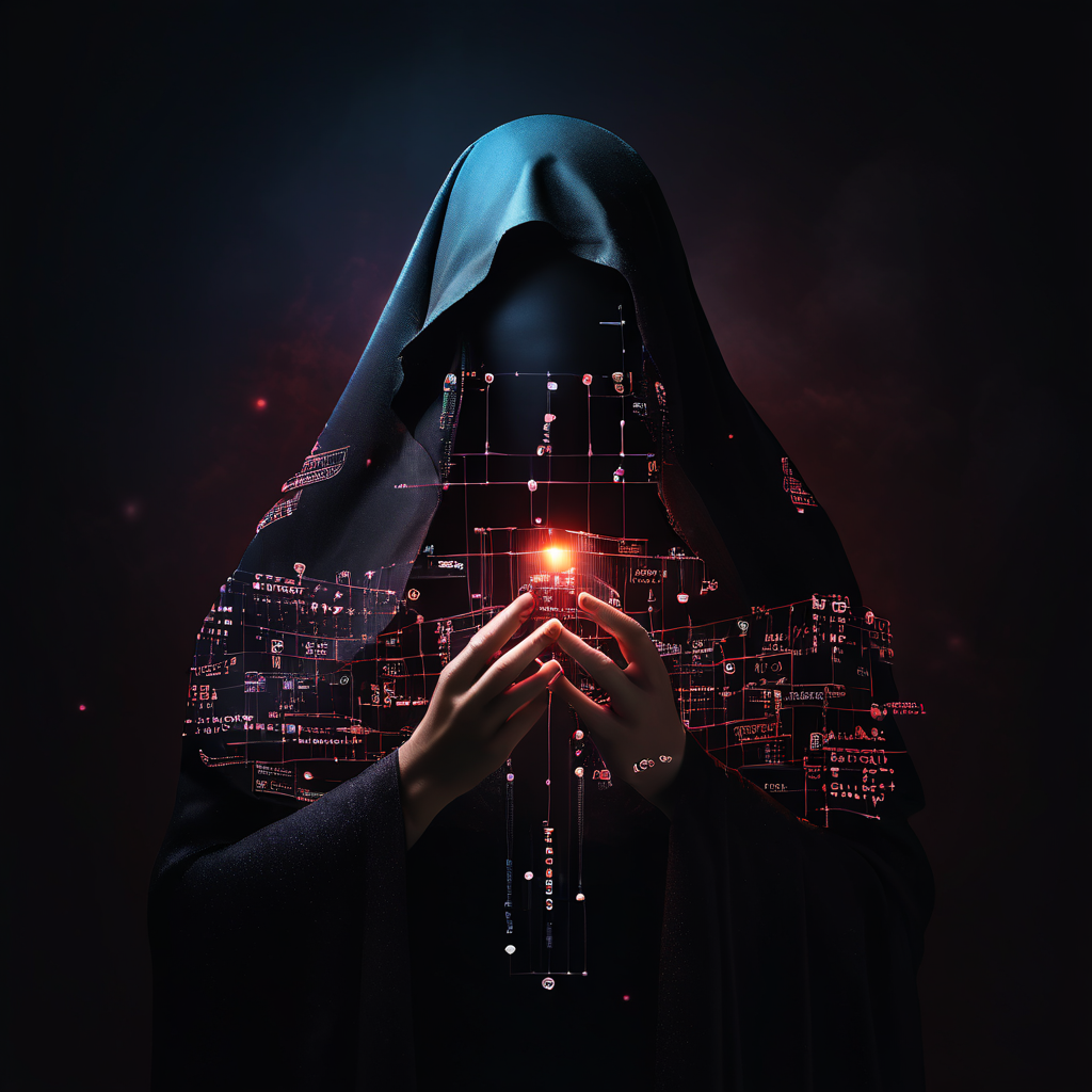 손이 어둠의 장막을 걷어내자 드러나는 가짜 뉴스, 딥페이크, 프로파간다 등 다양한 유형의 허위 정보 아이콘을 통해 그 위험성을 경고하는 이미지.