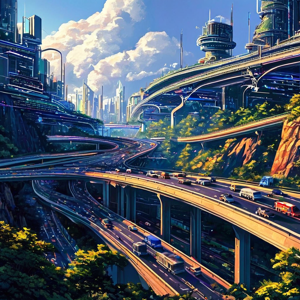 주말 피크 시간대에 데이터 트래픽이 정체된 디지털 고속도로를 견고한 대형 서버 시설이 핵심 인프라로서 안정적으로 지원하고 있는 개념도를 묘사한 이미지입니다.