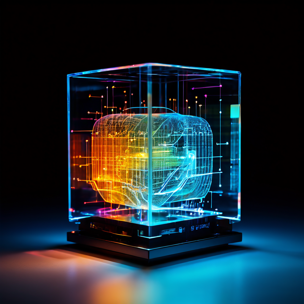 데이터 큐브에서 흐르는 정보 스트림이 분석 렌즈를 통해 투명하게 처리되고 신뢰도 게이지가 높은 수준을 가리키는 데이터 분석과 신뢰성 개념을 시각화한 이미지입니다.