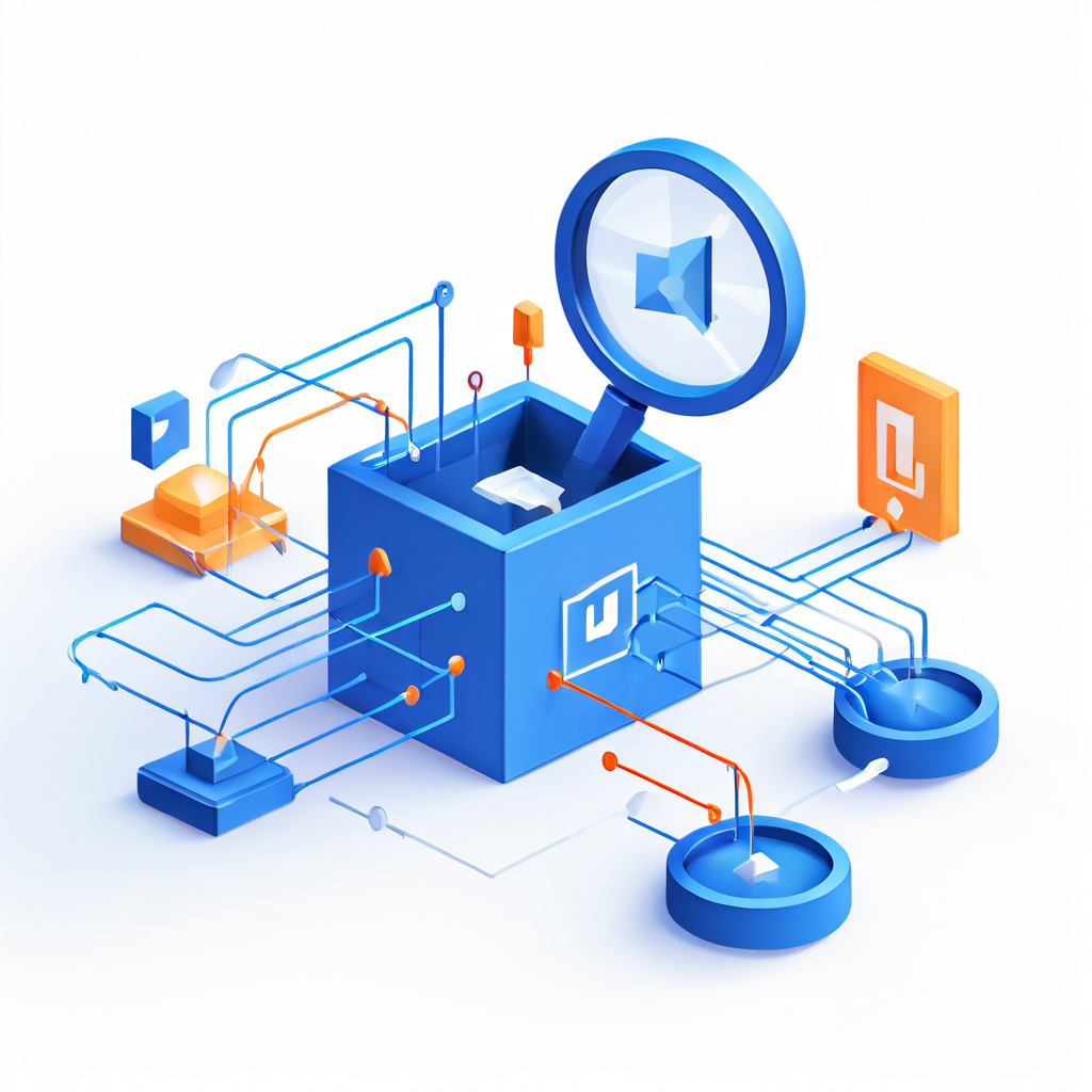 데이터 필터링 시스템에서 차단된 접근 경로 옆에 확대경으로 강조된 작은 보안 허점을 발견하는 과정을 3D 플로우차트로 시각화한 개념 이미지입니다.