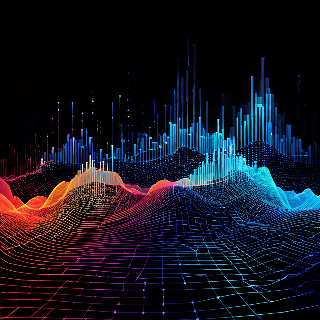 변화의 파동이 숨겨진 패턴을 드러내는 디지털 영역의 주파수와 리듬을 시각화한 동적 그래프