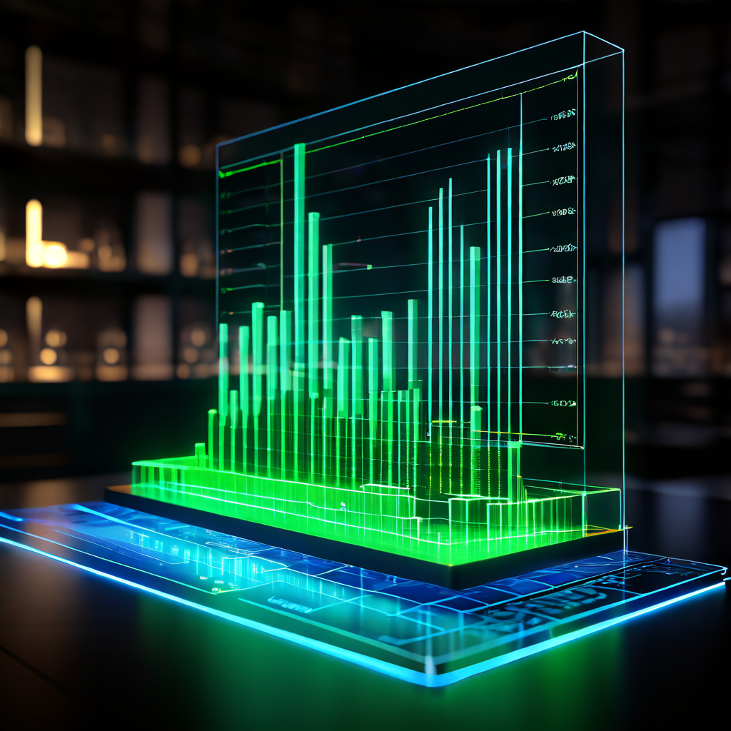 주파수 분석 데이터를 3D 막대 그래프로 시각화하고, 구조 설계도와 결합하여 데이터 안전성을 강조하는 보안 개념 이미지입니다.