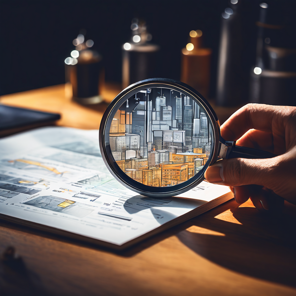 확대경으로 실제 사용자 인터페이스 사례를 집중 조명하여 반복되는 디자인 패턴과 모범 사례를 시각적 주석과 함께 명확하게 보여주는 이미지입니다.