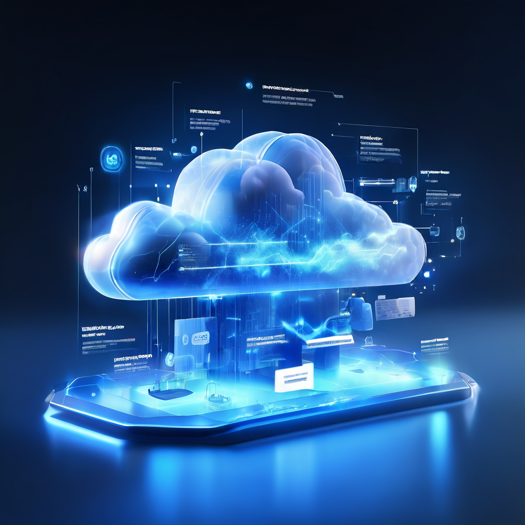 Abstract digital platform showing layered cloud infrastructure and data flow for domain registration verification and owner...