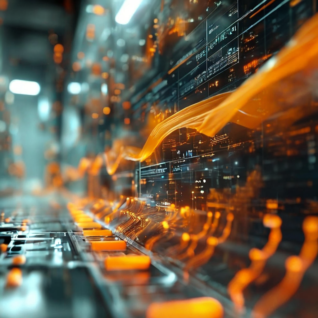Side-angle view of a digital operator monitoring abstract screens and secure cloud flow representing domain expiration patterns...