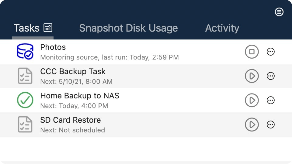 Backup verification screen checking files for missing, changed, or corrupted data.